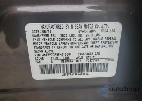 2015 Infiniti Q50 Base from USA, damaged, VIN JN1BV7AR9FM415564